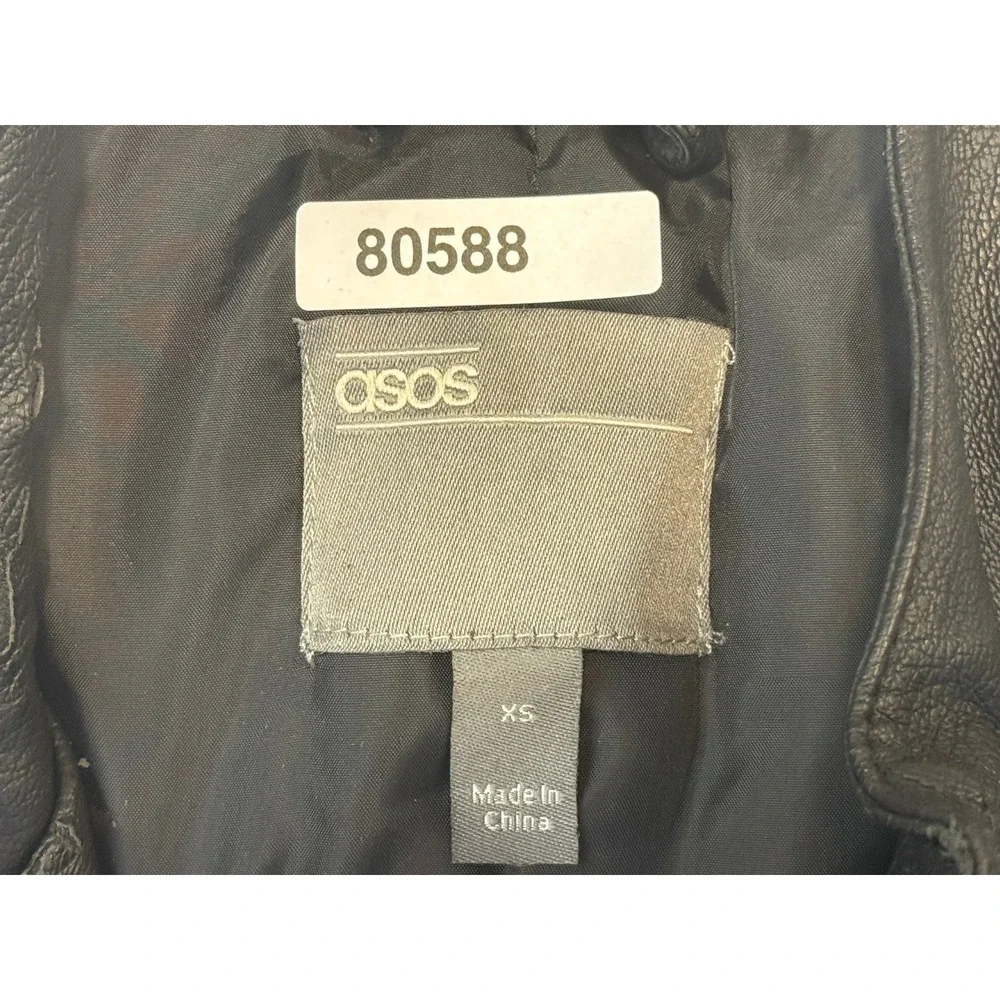 ASOS Mens Faux Leather Biker Jacket Black Quilted Shoulder Cafe Racer XS